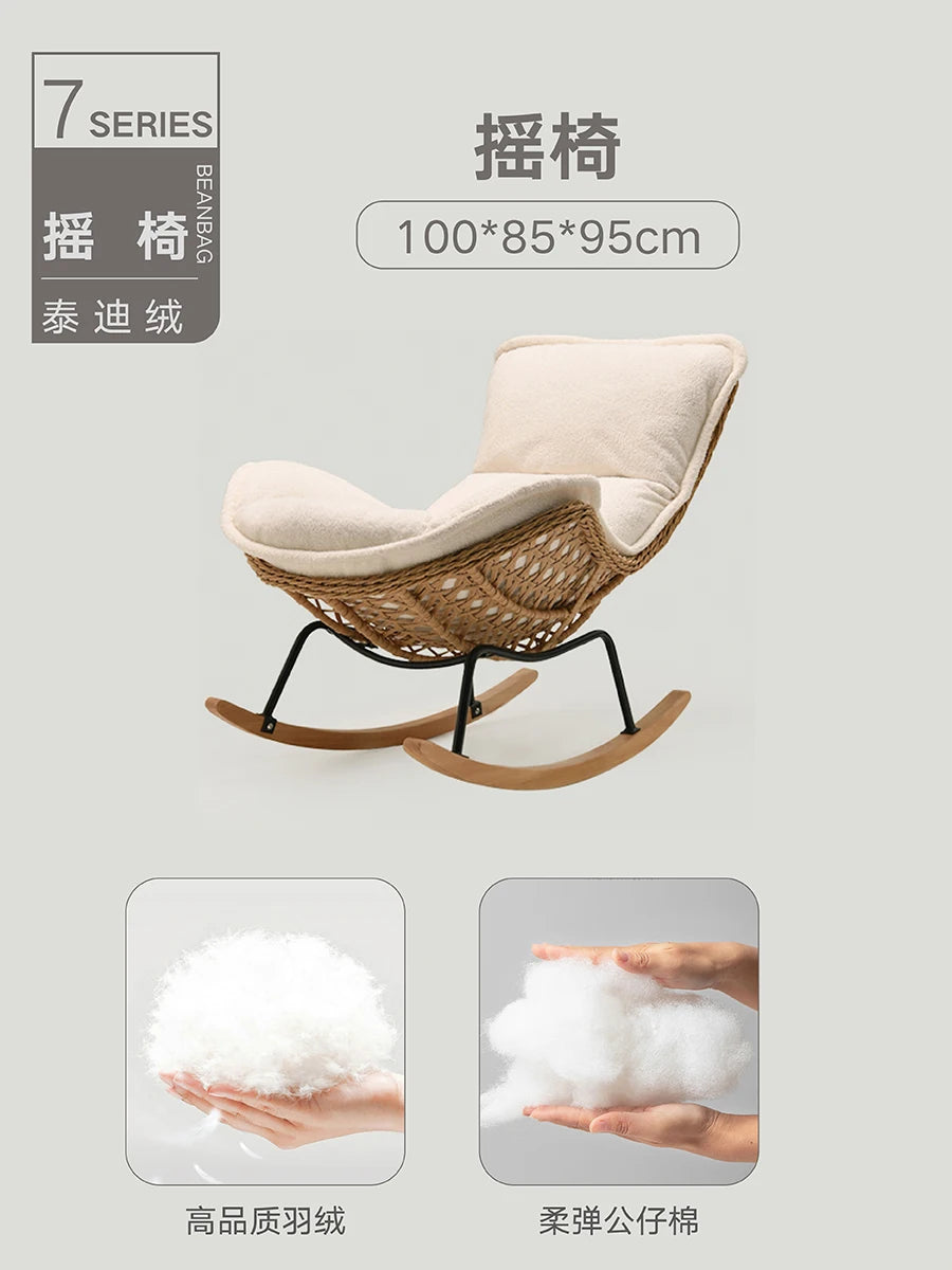 Rattan Rocking Chair for Sleeping Single Recliner Lounge Chair for Living Room Patio Outdoor Relaxing Seat Natural Wicker Rocker