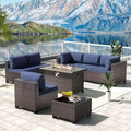 8 Pieces Outdoor Patio urniture Set with 43" 55000Gas Propane ire Pit Table PE Wicker Rattan Sectional Soa Patio Contion Sets,Na