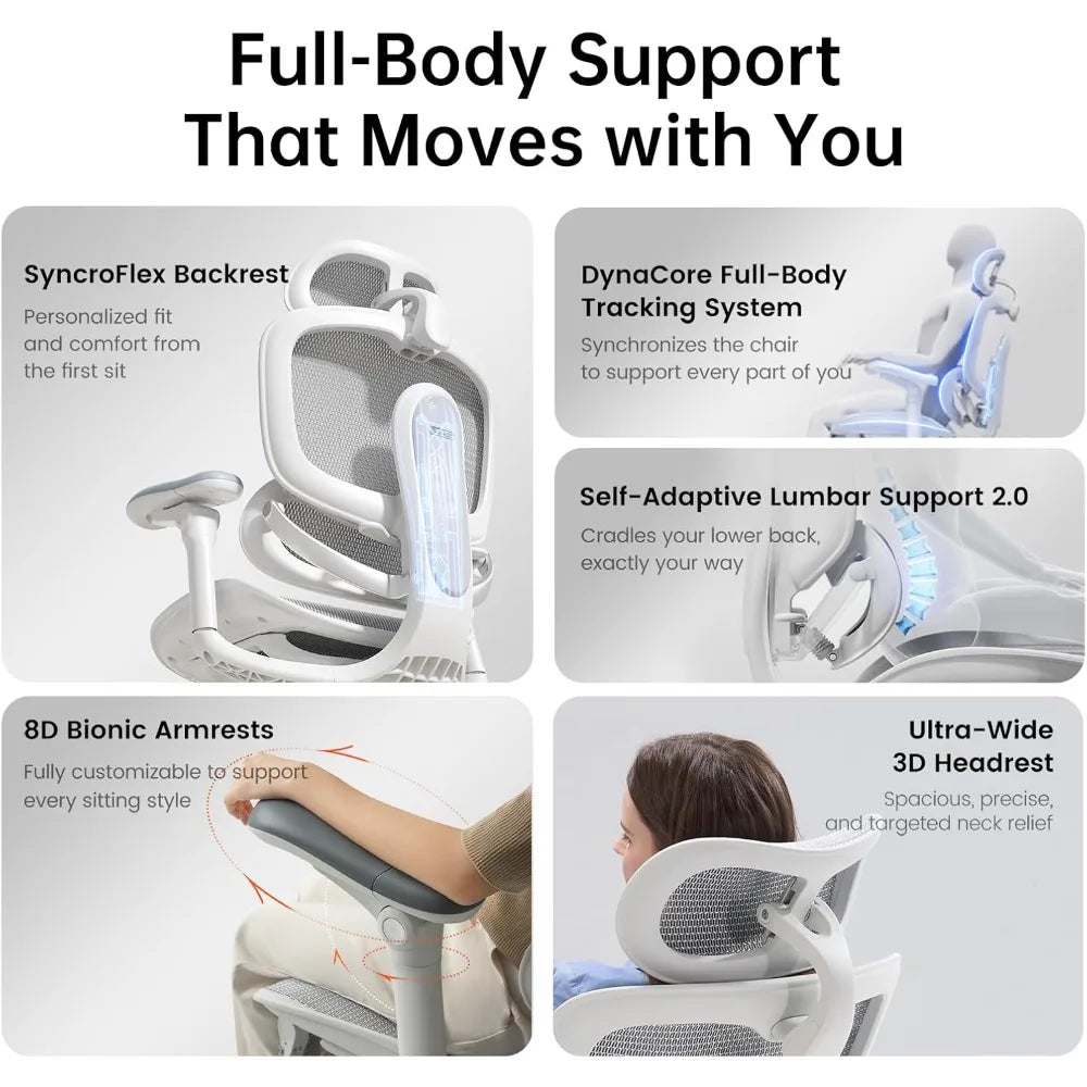 Ergonomic Office Chair with Footrest, Grey