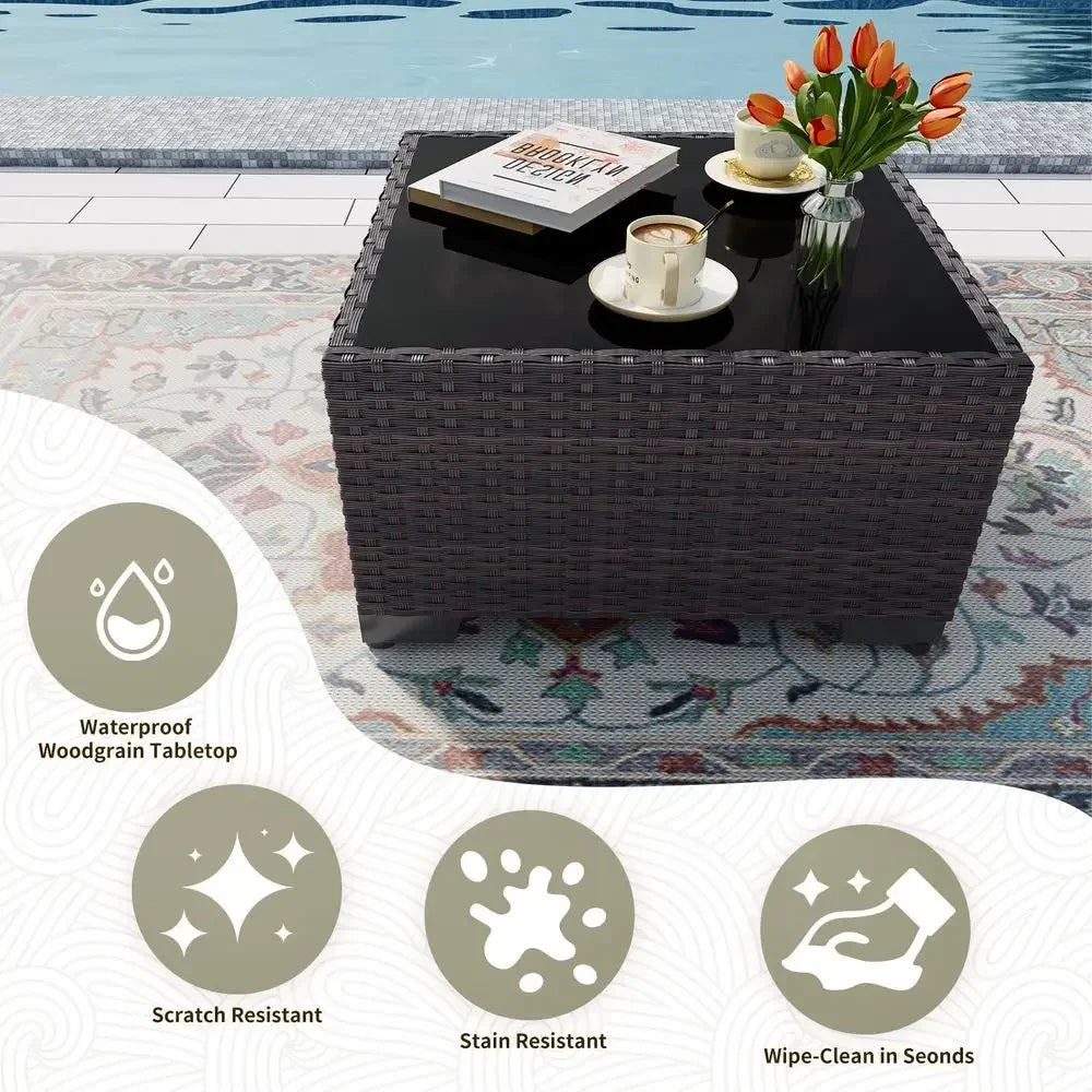 8 Pieces Patio Furniture Set with Fire Pit Table, All Weather Rattan Outdoor Furniture with 29.5 High Backrest 4 Thick Cushions