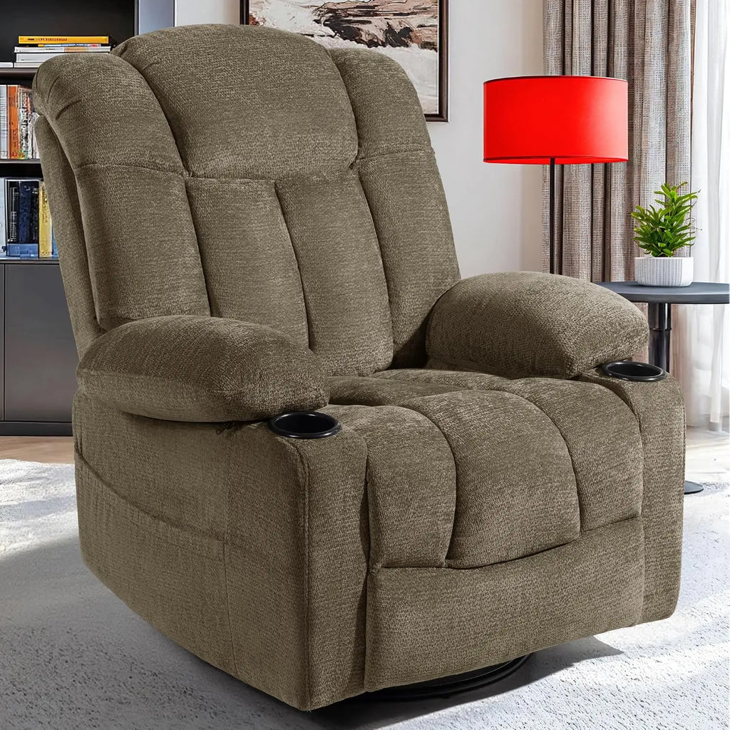 Swivel Rocker Recliner Chair for Adults, Manual Glider Sofa with Massage, Heat & Vibration, 360° Rocking for Living Room, Custom