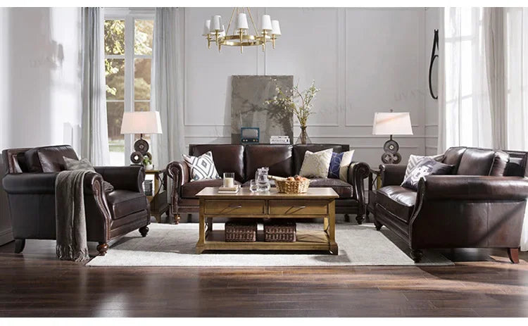 TT Modern simple first-layer cowhide leather sofa home living room upholstered furniture simple solid wood