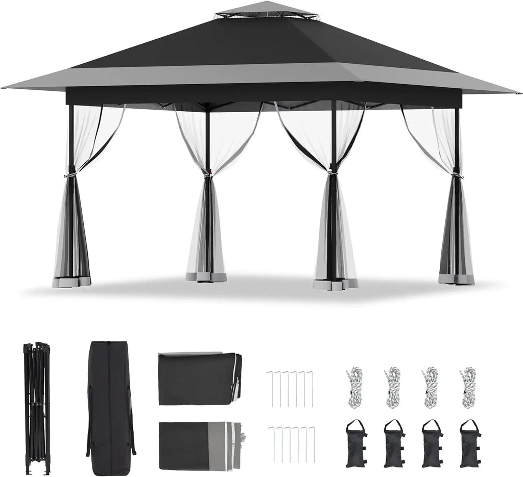 11x11 Pop Up Gazebo with Mosquito Netting – Easy 1-Person Setup, Water-Resistant Backyard Canopy for Family Patio & Garden Use,K