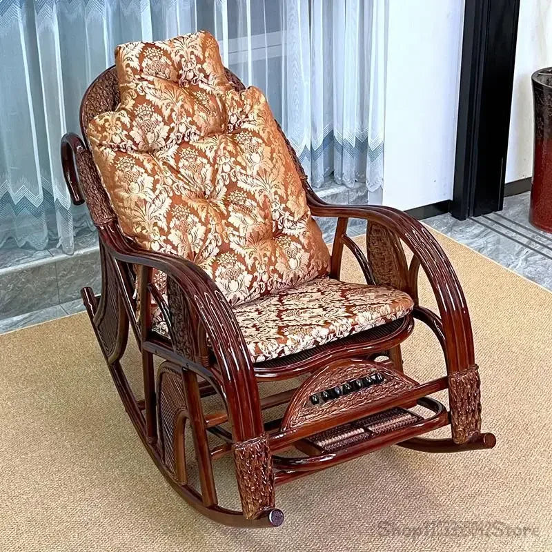 Natural and comfortable rattan rocking chair for adults elderly family leisure chair balcony reclining and sleeping chair