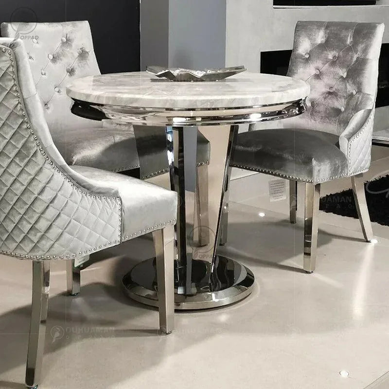 y8- High-End Stainless Steel Marble Round Dining Table and Chair Set for Home Post-Modern Minimalist