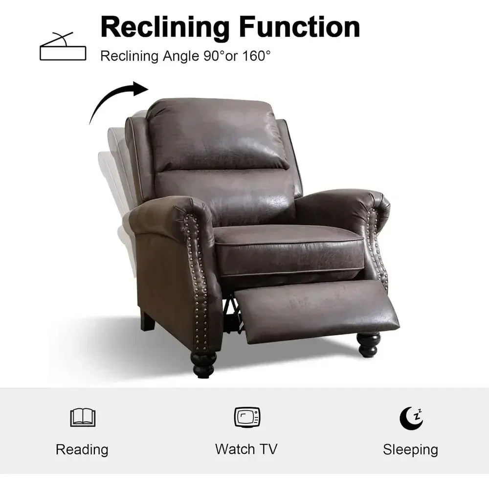 Leather Push Back Recliner Chair Set of 2 with Rivet Accents for Living Room in Grey