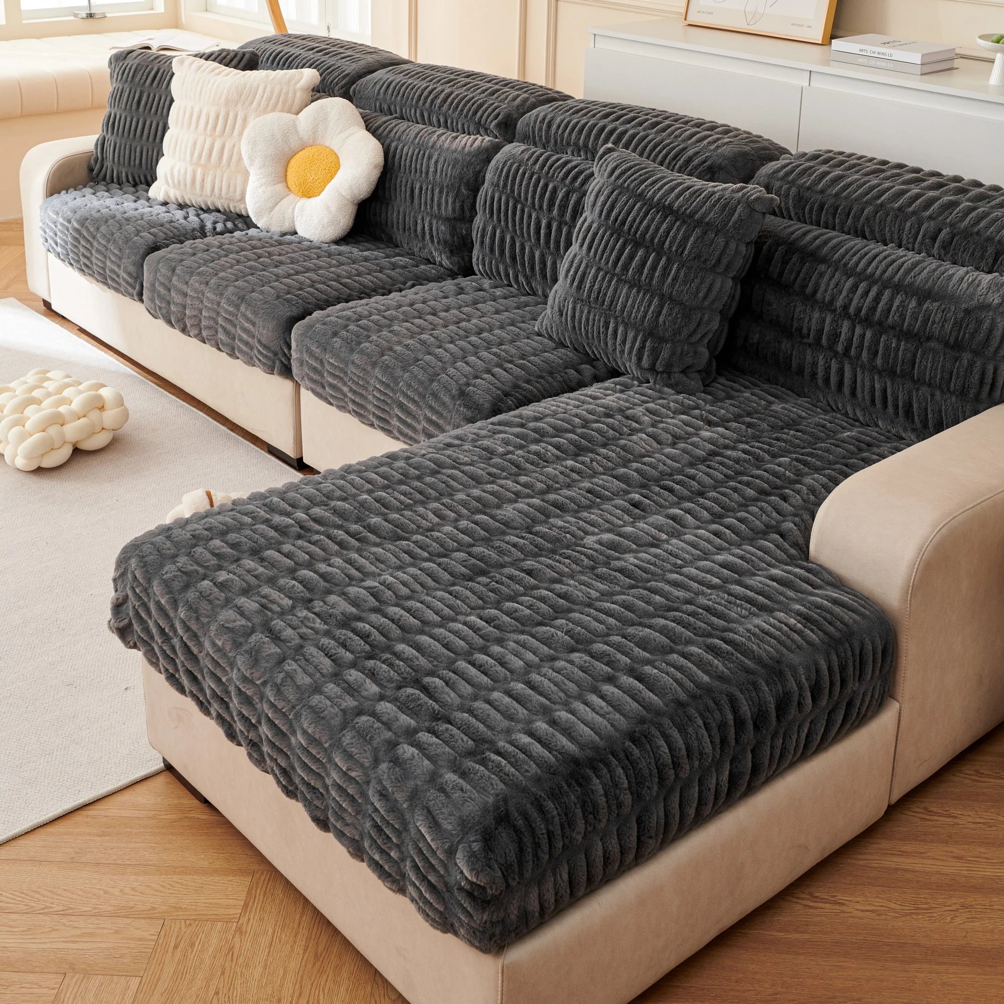 Couch Cushion Covers Individual Large Stretch Imitation Fur Sofa Cushion Covers, Couch Seat Covers Couch Slipcovers