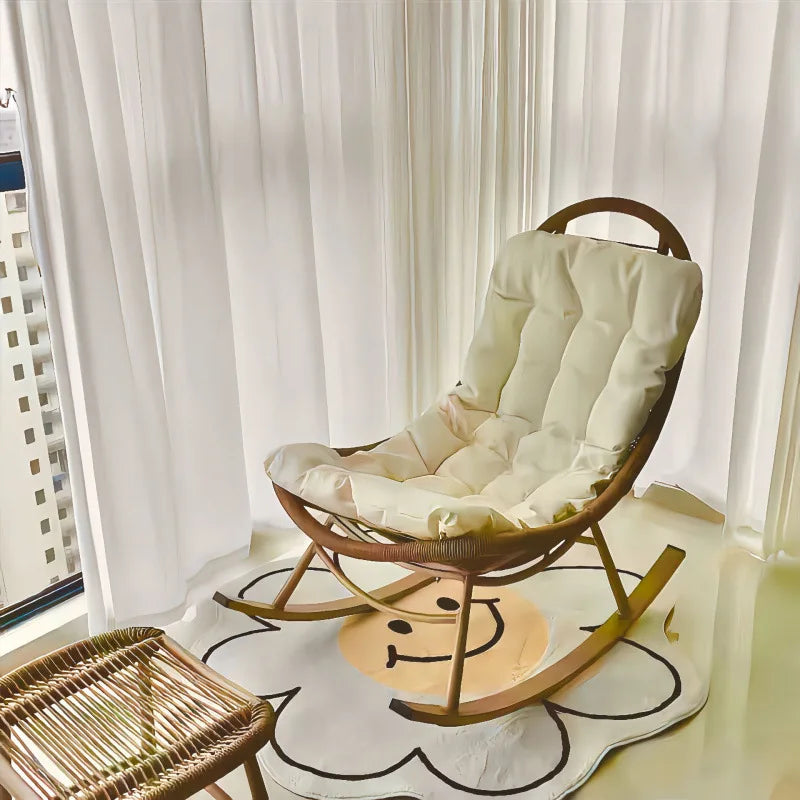 Rattan rocking chair outdoor balcony lounge chair leisure courtyard lazy sofa can lie and sleep outdoor single rattan chair