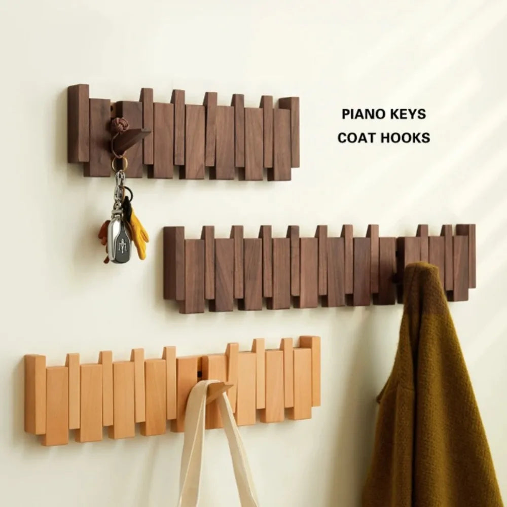 New Wall Mounted Wood Coat Racks with 8 Hooks Art Entry Door Porch Hanging Hook Piano Key Shaped Clothes Hook Home Decor
