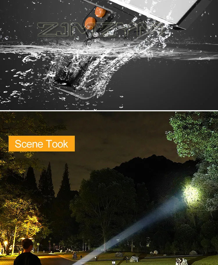 Super Bright Searchlight Powerful Rechargeable Flashlight LED Work Light Long Lasting Spotlight Camping Lantern With Side Light