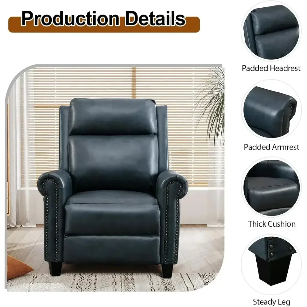 Navy Blue Classic Push Back Recliner Chair with Comfortable Arms for Living Room or Bedroom
