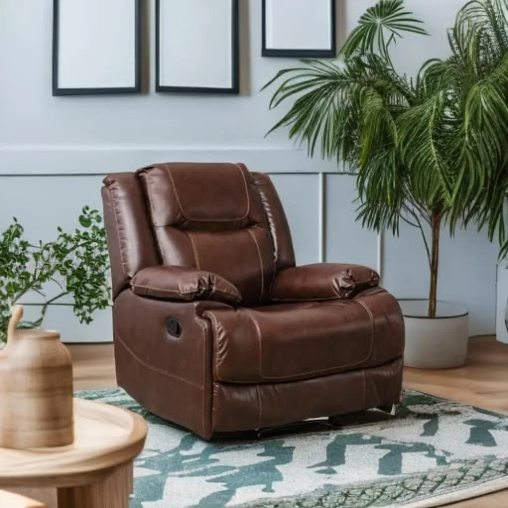 Genuine Leather Manual Recliner Chair Reclining Sofa Couch Living Room Bedroom Furniture Brown