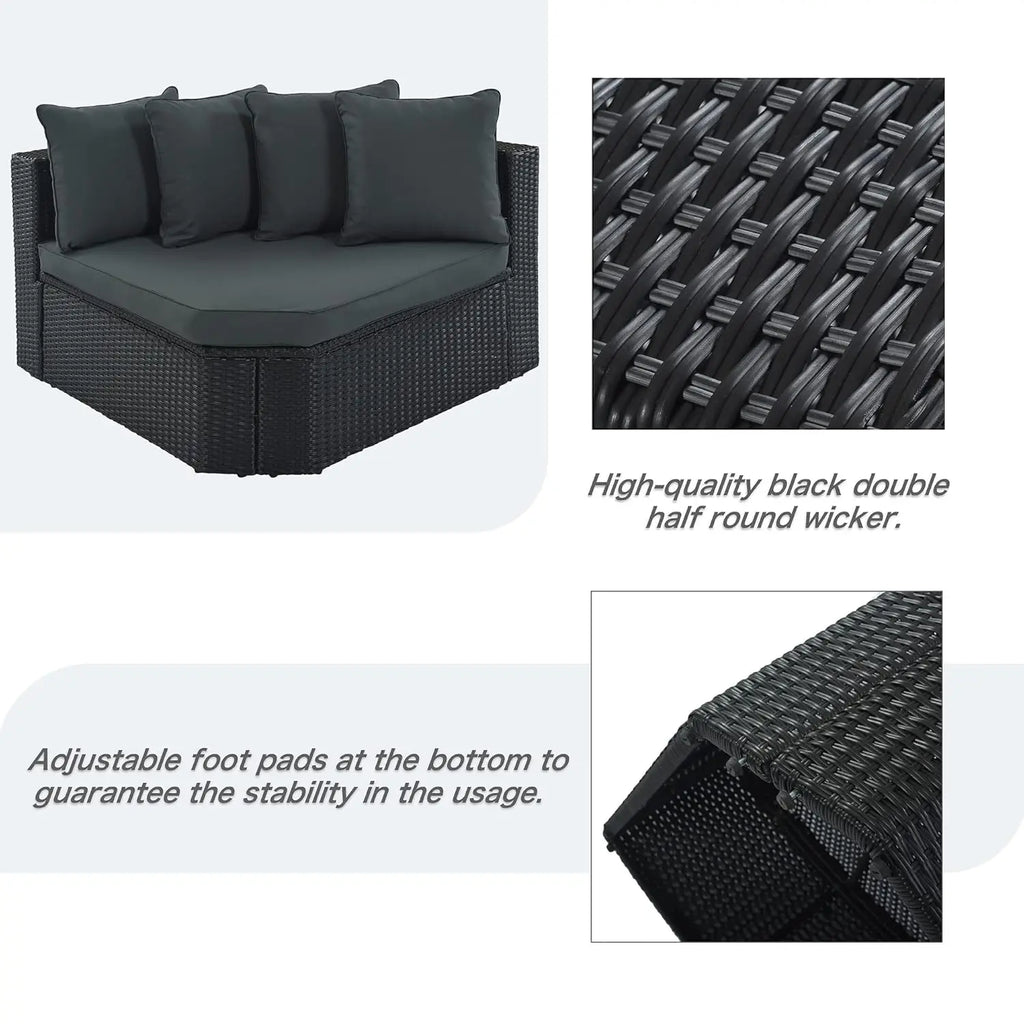 7 Piece Outdoor Patio Furniture Sofa Sets,All Weather Rattan Conversation Sofa Set with Striped Green Pillows/Tempered, Custom