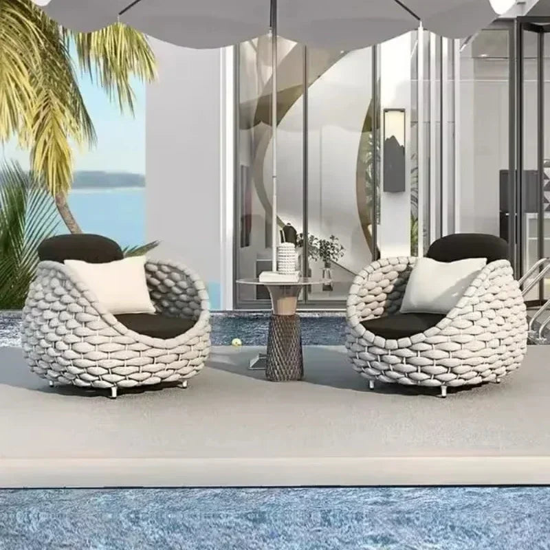 All-Weather Rattan Outdoor Sofa Set or Villa Balcony Living Room Leisure Terrace Furniture fCourtyard Combination Double Chair