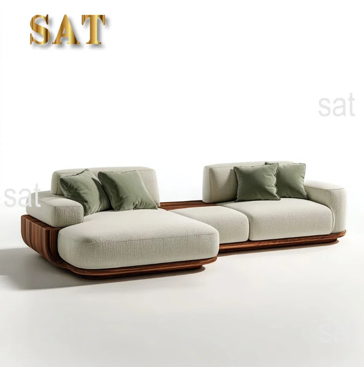 # Modern Minimalist Walnut Straight Row Fabric Sofa Bed Set Sponge Creative Light Luxury Living Room