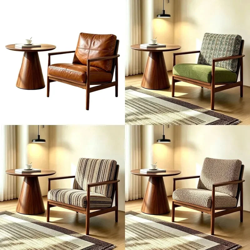 Nordic Style Solid Wood Single Sofa Chair for Small Apartment Bedroom Balcony Hotel Homestay Leisure Lazy Hank Chair