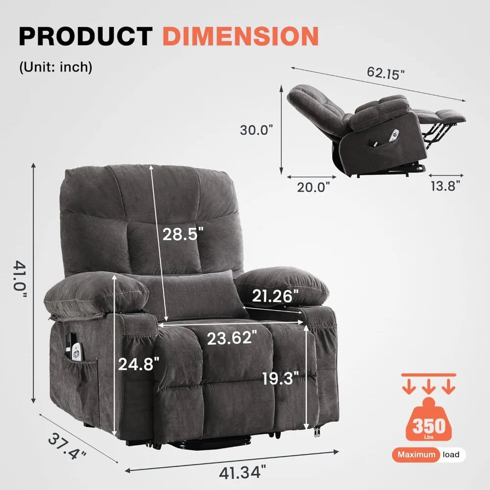 Power Lift Recliner Chair for Elderly with Vibration Massage & Lumbar Heat, Electric Recliner Sofa with Cup Holders, USB Port