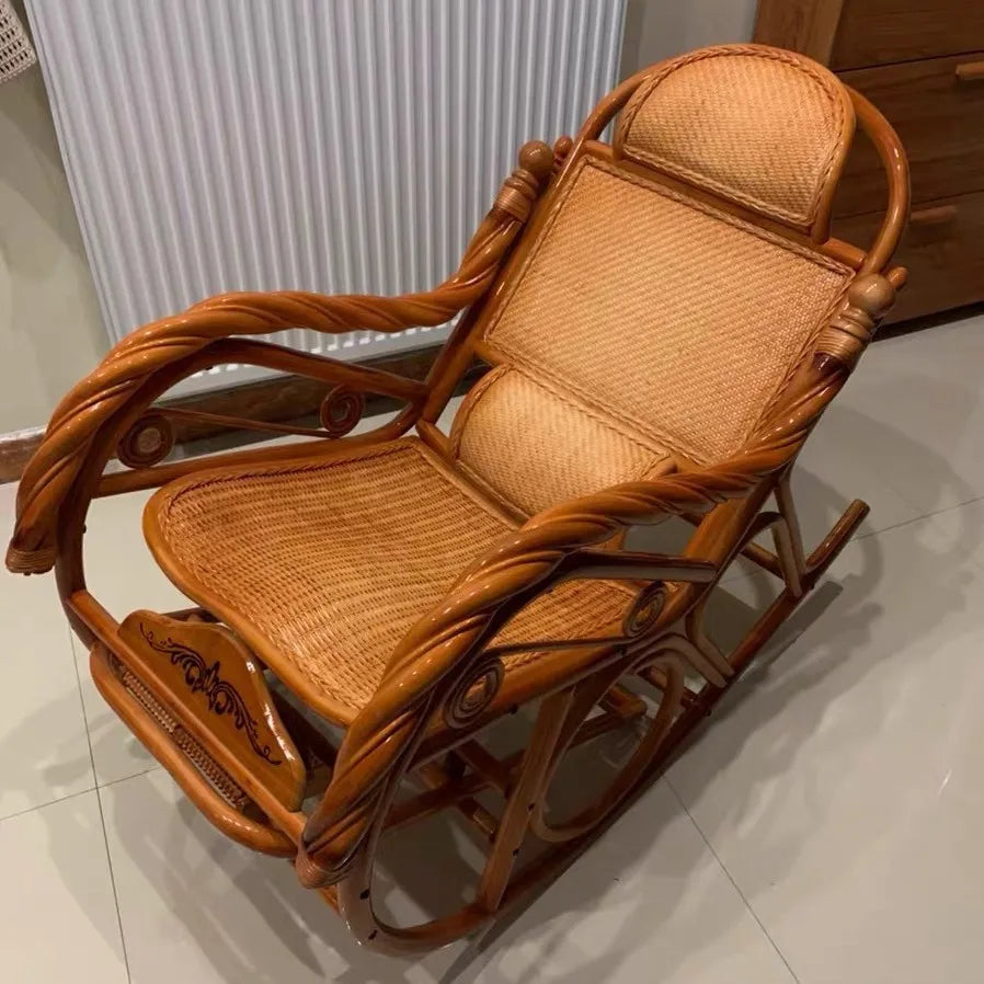 Balcony elderly rattan chair household large medium new Chinese real rattan recliner