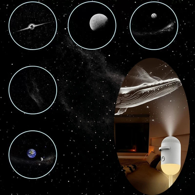 30 Projection Slides 2-in-1 Mini USB Galaxy Star Projector Night Light – Starry Sky Ambient Lamp for Bedroom Sleep & Decoration