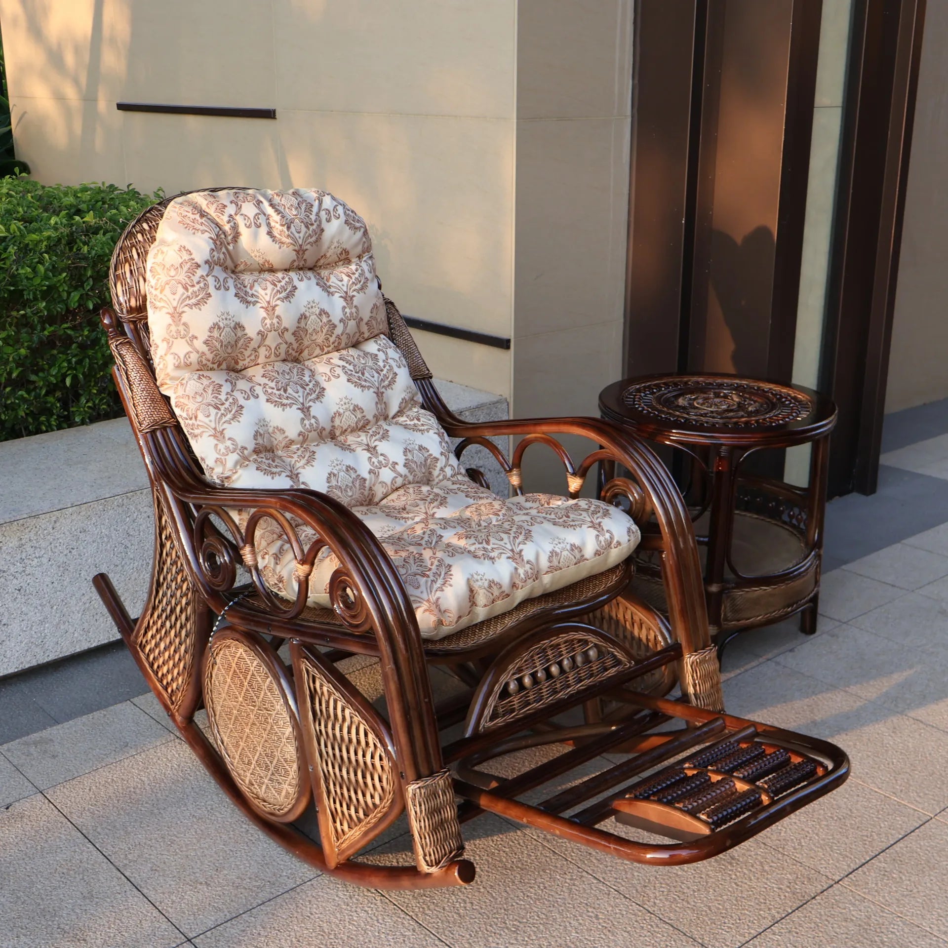 Natural rattan rocking chair elderly recliner balcony