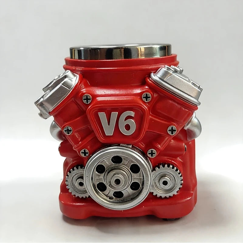 V8 Engine Coffee Mug, Retro Engine Coffee Mug V8 Stainless Steel Cup Double Wall Insulation With Handle For Car Enthusiast Gift