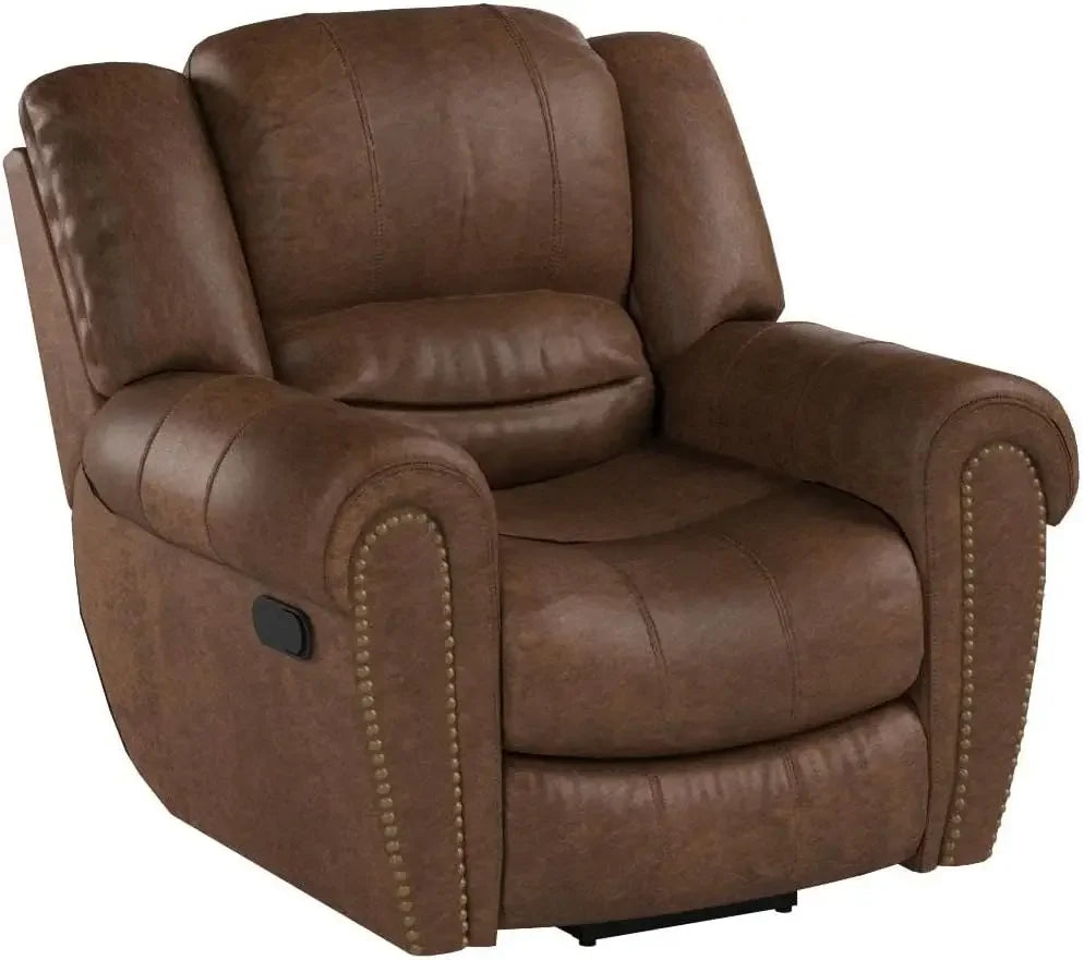 Leather Recliner Chair, Classic and Traditional Manual Recliner Chair with Comfortable Arms and Back Single Sofa for Livin
