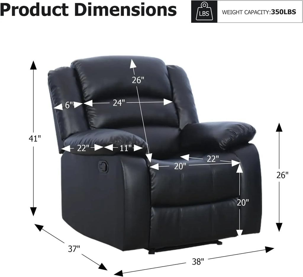 Classic Manual Recliner Chair, Faux Leather Recliner Sofa with Overstuffed Arms and Back Single Reclining Couch for Living