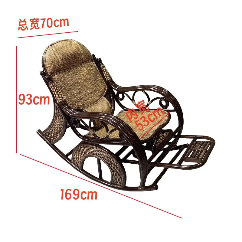 Rattan Rocking Chair for Adults and Elderly Balcony Leisure Recliner Rural Style Comfortable Nap Chair Home Furniture