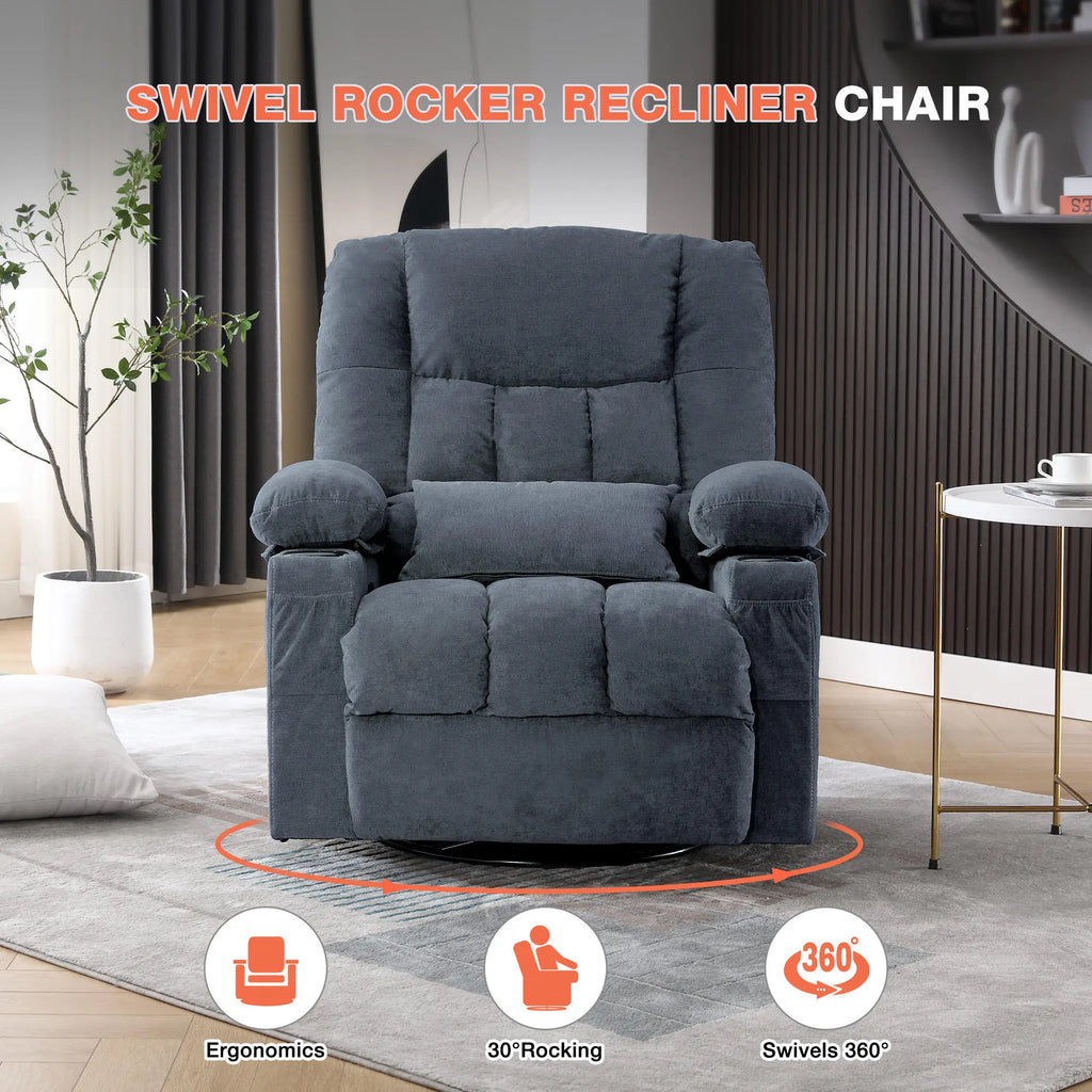 350 Pound Swivel 360° Rocking Massage Heating Recliner Sofa Chair in Anji Rocking Reclining Chair for Adults