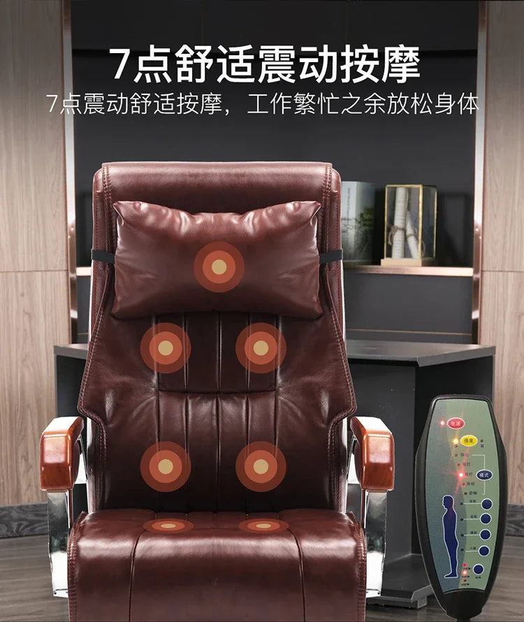 Genuine Leather Office Chair with Massage and Reclining High Back Ergonomic Desk Chair Home Business Use Comfortable Computer