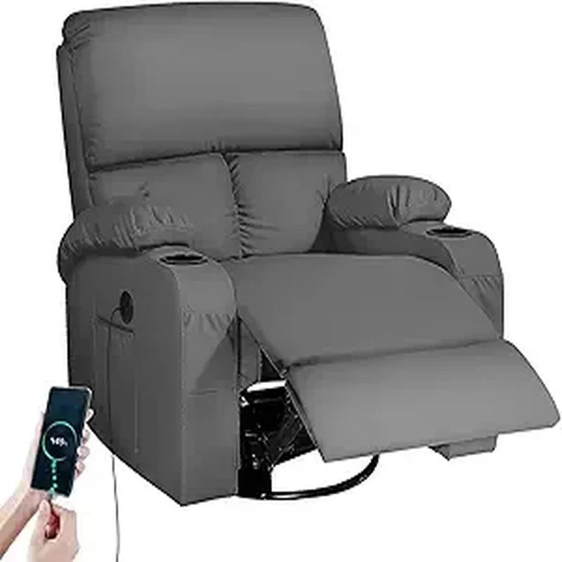 Vibration Massage Recliner Chair with Heat, 360° Swivel Rocking Recliner for Living Room Comfort