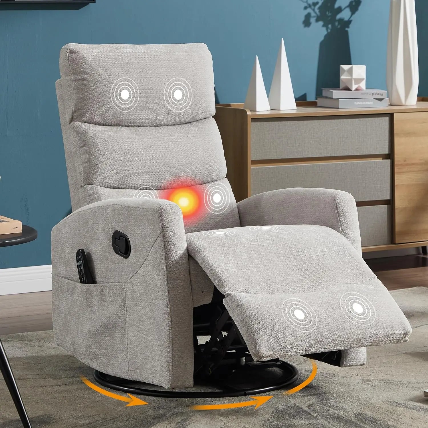 Manual Swivel Rocker Recliner Chair for Adults, Overstuffed Reclining Glider Chair for Nursing with Vibration Massage &, Custom