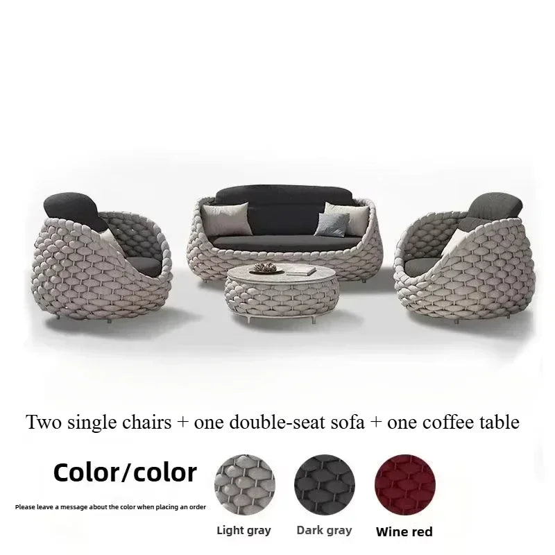 All-Weather Rattan Outdoor Sofa Set or Villa Balcony Living Room Leisure Terrace Furniture fCourtyard Combination Double Chair