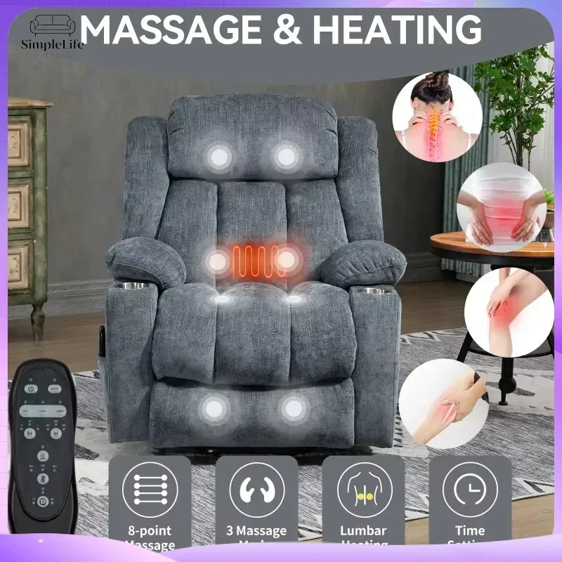 Modern Recliner Office Chair with USB Charging Port Swivel Base Massage Function Adjustable Lumbar Support Ergonomic