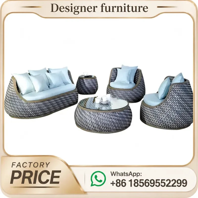Outdoor Rattan Sofa Set Waterproof Wicker Patio Furniture For Garden Villa Hotel Resort All Weather Leisure Cane Chair