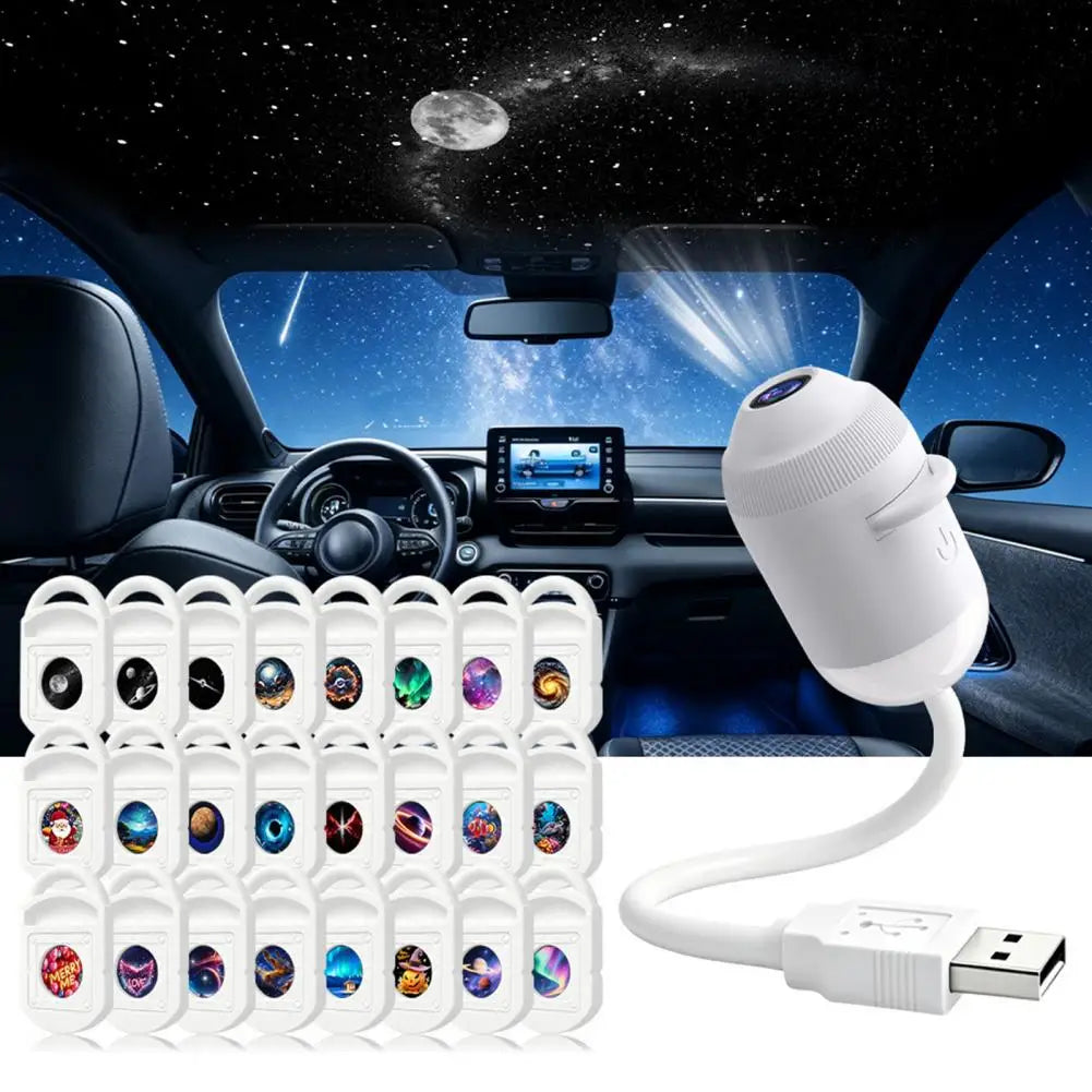 Car Roof Galaxy Night Light USB Star Projector Light 24 in 1 Touch Control Flexible Hose For Bedroom Auto Atmosphere Lamp