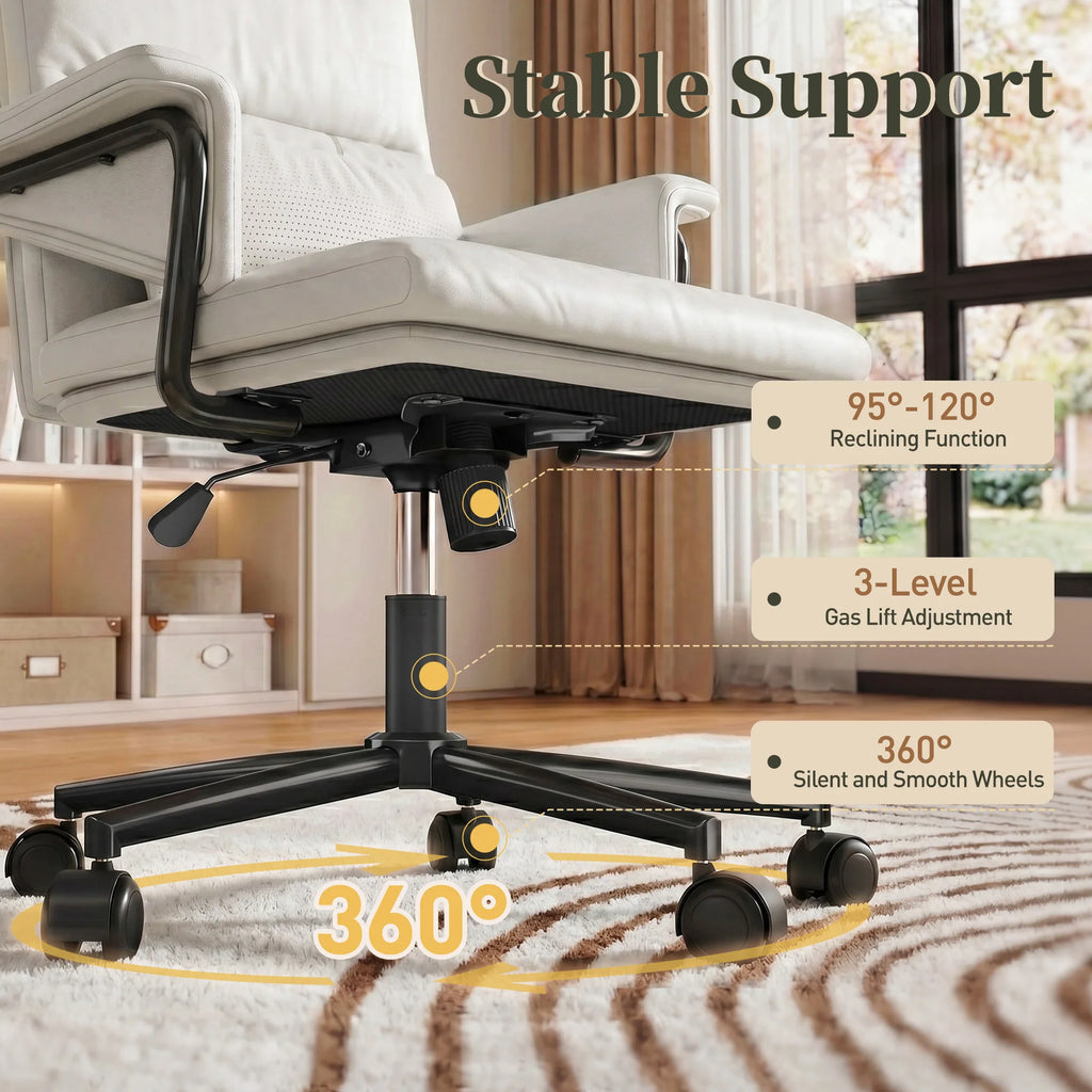 EnHomee Ergonomic Office Chair, Mid Back PU Leather Desk Chair, Adjustable Height Computer Chair with Lumbar Fixed Padded Armrest & Rolling Wheels