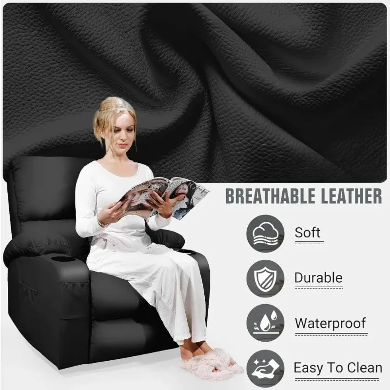 Massage Recliner Chair with Heat & Vibration, 360° Swivel Rocker, Faux Leather, Easy Assembly