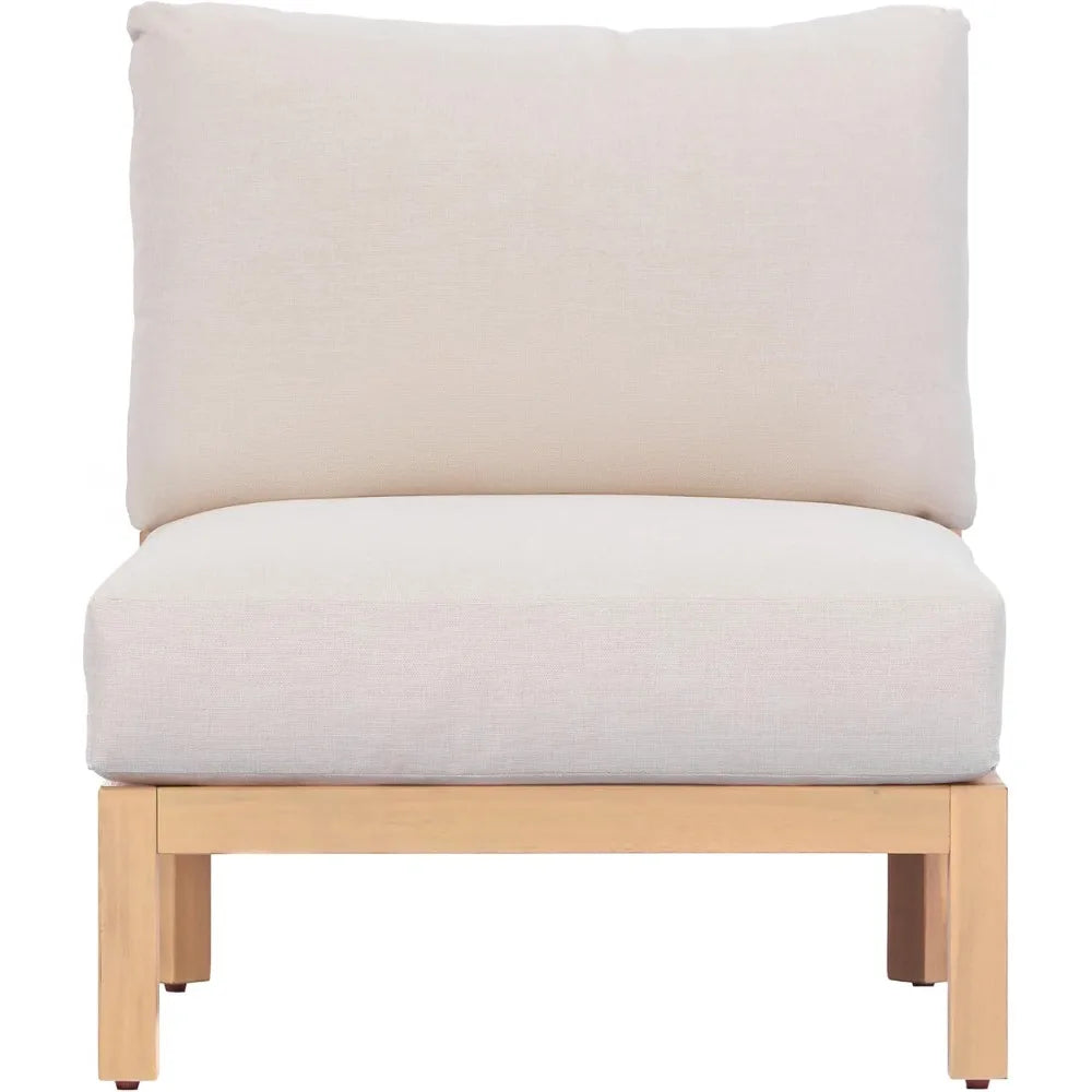 Acacia Wood Patio Club Chair Set of 2, Outdoor Woven Lounge with Beige Cushion and Light Teak Frame