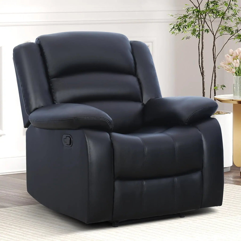 (Local US Inventory)Manual Recliner Chair Faux Leather Recliner with Overstuffed Arms and Back Classic Single a for Living Room