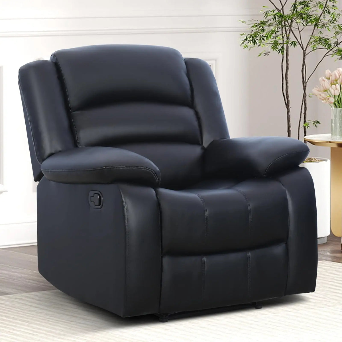 (Local US Inventory)Manual Recliner Chair Faux Leather Recliner with Overstuffed Arms and Back Classic Single a for Living Room