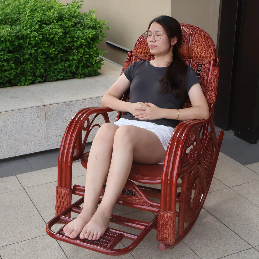 Natural rattan rocking chair sofa recliner lazy adult elderly chair living room