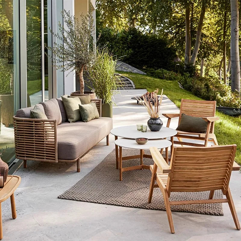 Outdoor rattan sofa, courtyard leisure, outdoor balcony, rattan chair, sun protection and waterproof combination furniture