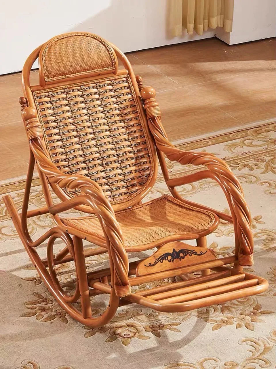 HHhot Sale Luxury Rocking Chair With Cushions Rattan Wicker Furniture Indoor Living Room Recliner Modern Easy Chair