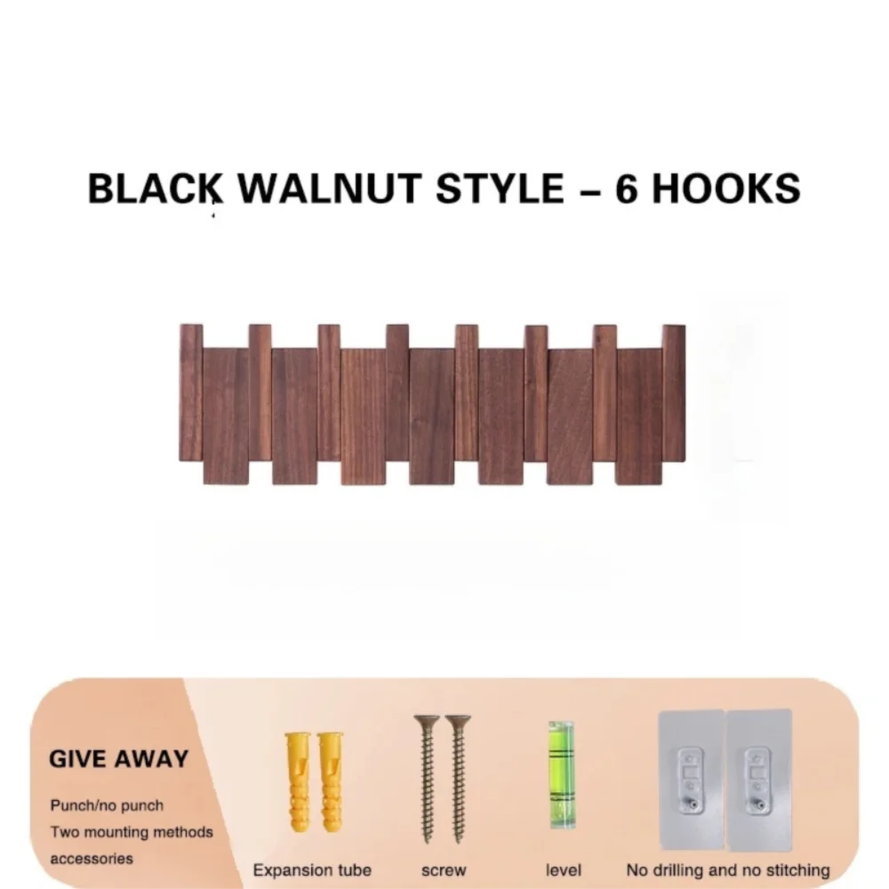 New Wall Mounted Wood Coat Racks with 8 Hooks Piano Key Shaped Entry Door Porch Hanging Hook Art Hats Organizer Keys