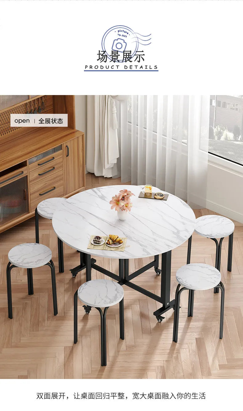 Folding table Household dining table Small apartment round table Multifunctional installation-free mobile simple round dining