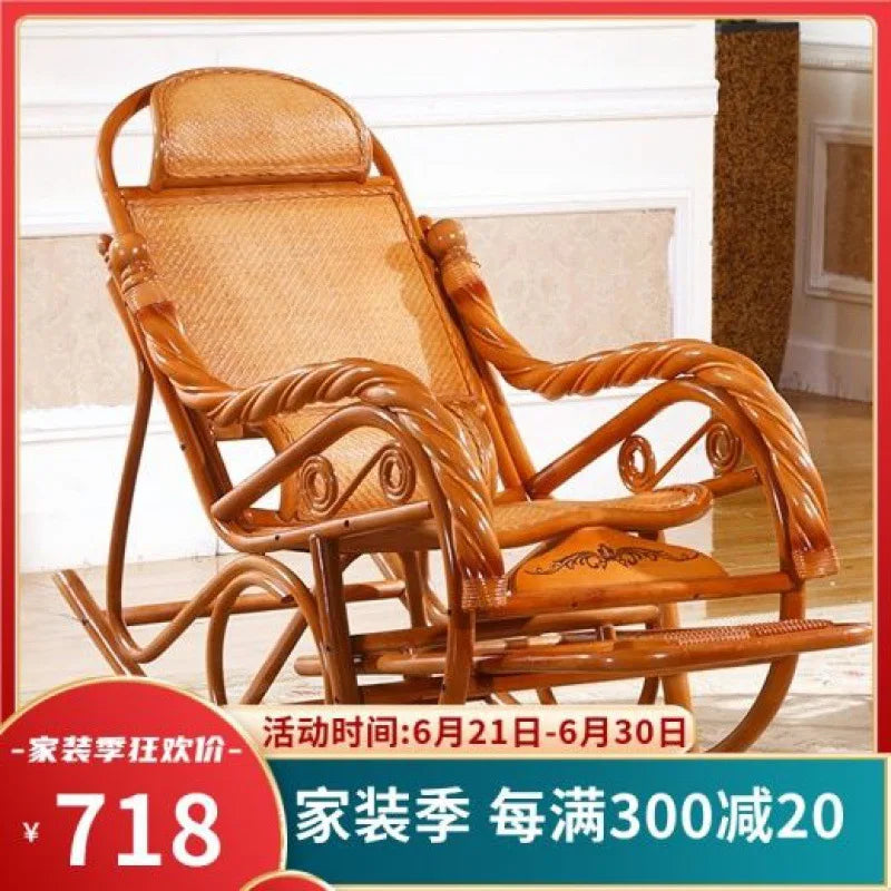 Rocking recliner adult rattan rocking chair elderly rocking chair balcony living room real natural rattan