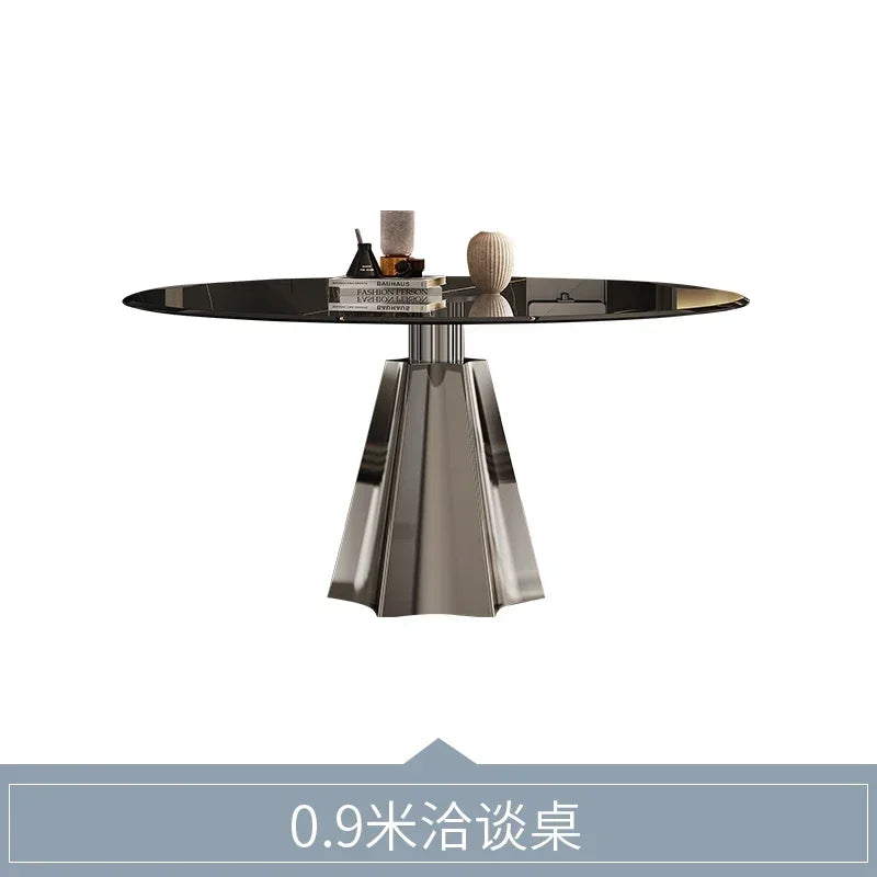 YJ Tempered glass negotiation table Light luxury household small apartment dining table Modern simple round stainless steel