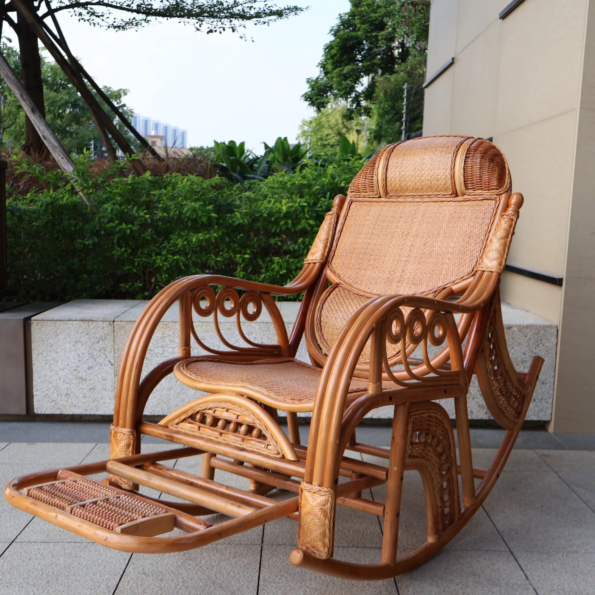 Natural rattan rocking chair elderly recliner balcony