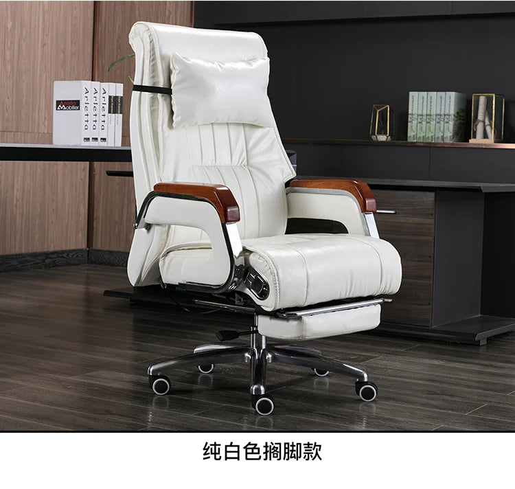 Genuine Leather Office Chair with Massage and Reclining High Back Ergonomic Desk Chair Home Business Use Comfortable Computer